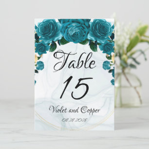 Chic Aquamarin Gold Ethereal Hochzeiten Tischnumme Einladung