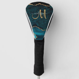 Chic Aquamarin Gold Glitzer Agate Custom Monogram Golf Headcover