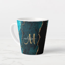 Chic Aquamarin Gold Glitzer Agate Custom Monogram Milchtasse