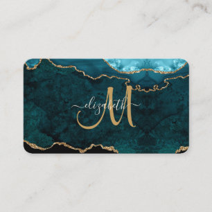 Chic Aquamarin Gold Glitzer Agate Custom Monogram Visitenkarte