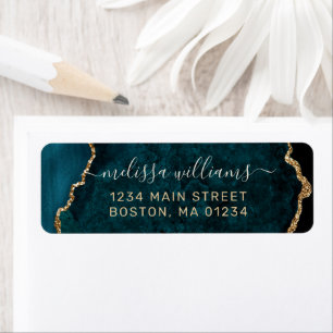 Chic Aquamarin Gold Glitzer Agate Monogram-Adresse