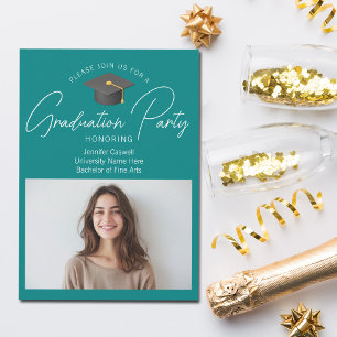 Chic Aquamarin Graduate Foto Graduation Party Einladung
