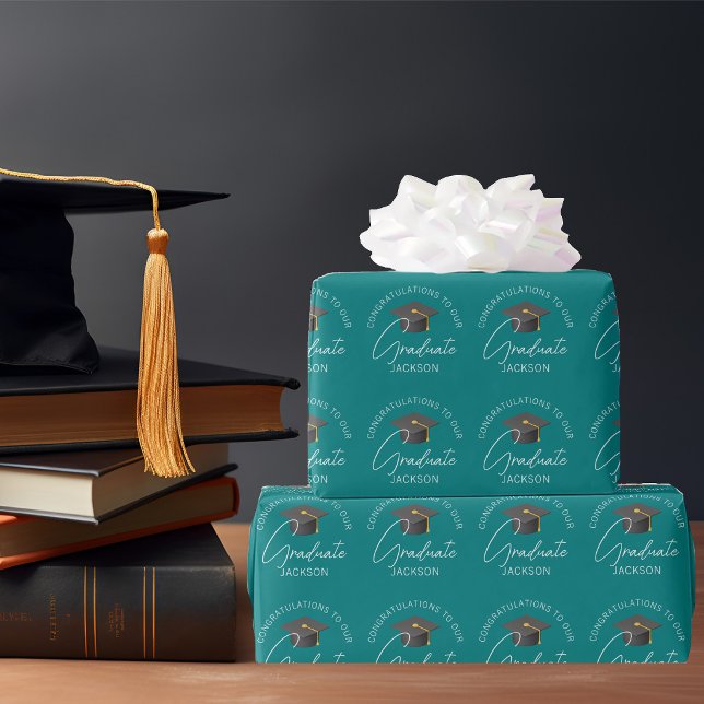 Chic Aquamarin Graduate Personalisierter Abschluss Geschenkpapier (Von Creator hochgeladen)