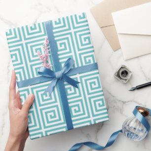 Chic aquamarin greek Schlüssel geometrische Muster Geschenkpapier