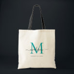 Chic Aquamarin Green Black Monogram Initial Script Tragetasche<br><div class="desc">Moderne moderne elegante Aquamarine grüne Schwarz Monogramm Initial Script Name Tote Bag</div>
