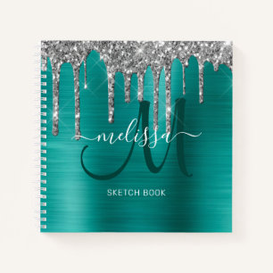  Chic Aquamarin Metallic Silver Glitzer Tropfen Sk Notizbuch