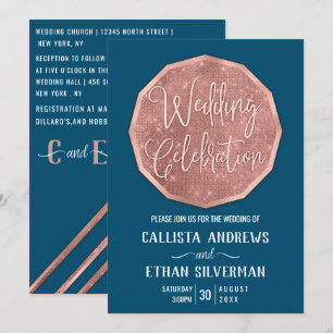 Chic Aquamarin Rose Gold Glitzer Polygon Geo Weddi Einladung