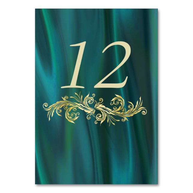 Chic Aquamarin Satin Look Wedding Tischnummer Card (Vorderseite)