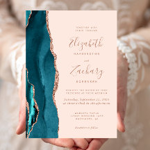Chic Aquamarine Rose Gold Agate Blush Pink Hochzei
