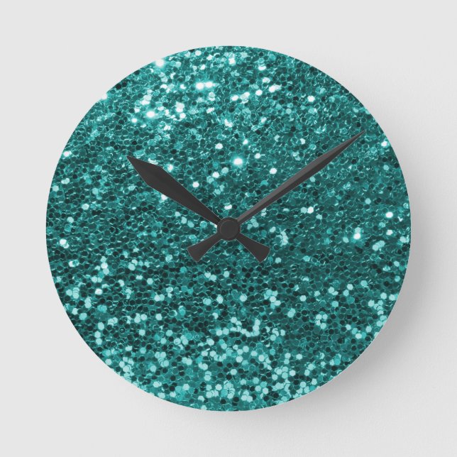 Chic-aquamariner Imitat-Glitzer Runde Wanduhr (Vorderseite)