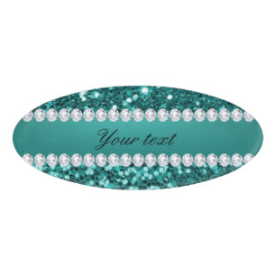 Chic-aquamariner Imitat-Glitzer und Diamanten Namenschild