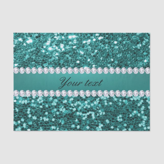 Chic-aquamariner Imitat-Glitzer und Diamanten Seidenpapier (Vorderseite)