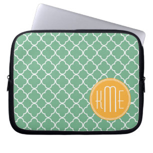 Chic aquamarines grünes Quatrefoil mit gelbem Laptopschutzhülle