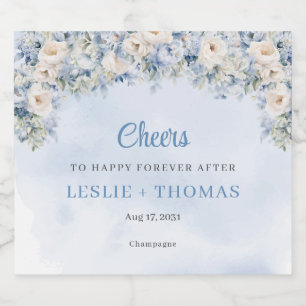 Chic Aquarell Blau und Elfenbein Rose Eukalyptus