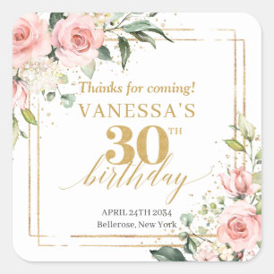 Chic Aquarell Blume Gold 30. Geburtstag Quadratischer Aufkleber