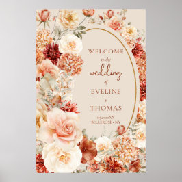 Chic Aquarell Blume Herbstfarben Kupfer Willkommen Poster