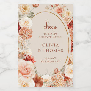 Chic Aquarell Blume Herbstfarben Kupferrot Weinetikett