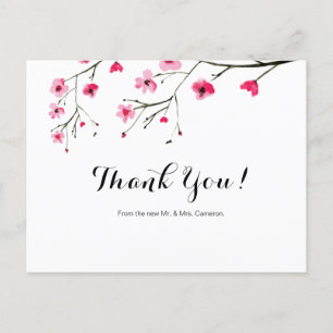 Chic Aquarell Cherry Blossom Hochzeit Vielen Dank Postkarte