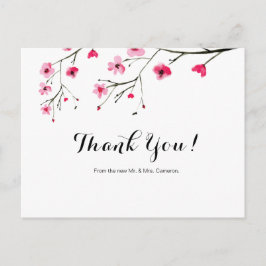 Chic Aquarell Cherry Blossom Hochzeit Vielen Dank Postkarte