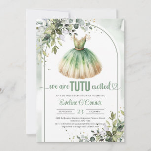 Chic Aquarell grün und Gold Tutu Mädchen Einladung