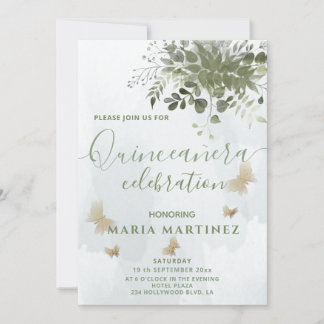 Chic Aquarell Grüne Eukalyptus Quinceañera Einladung