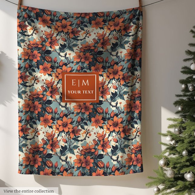 Chic Aquarell in Kupfer und Pastellgrün Fleecedecke (Chic watercolor throw in copper and pastel green)