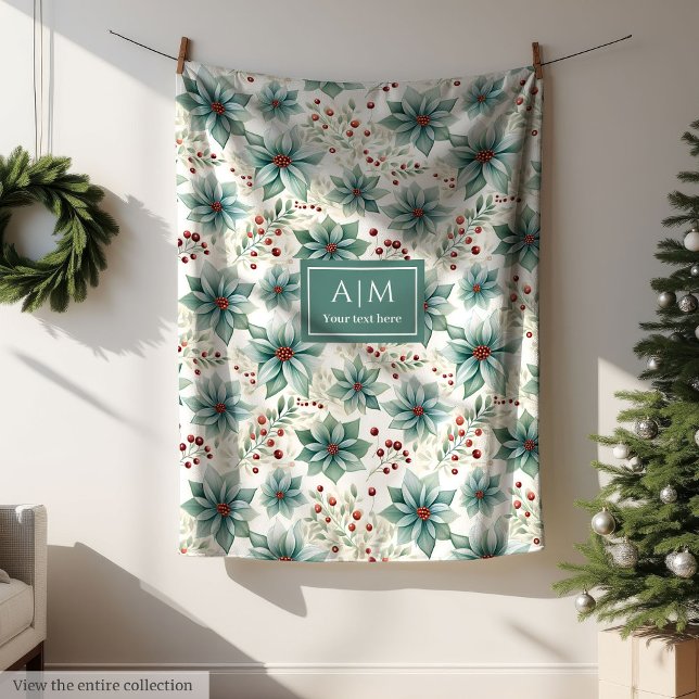 Chic Aquarell pastellgrün Poinsettia minimalistisc Fleecedecke (Chic watercolor pastel green poinsettia minimalist Fleece Blanket)