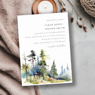 Chic Aquarell Pine Forest Landschaft Hochzeit Einladung