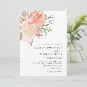 Chic Aquarell-Rosa-Blüten-Hochzeit Einladung