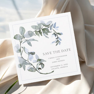 Chic Aquarell Sanftes Blau Salbei Grün Floral Save The Date
