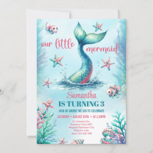 Chic Aquarell Türkis Meerjungfrau Schwanz Geburtst Einladung