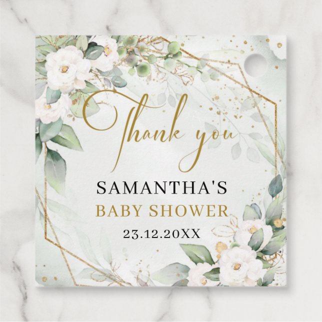 Chic Aquarell und weiße Babydusche Geschenkanhänger (Rückseite)