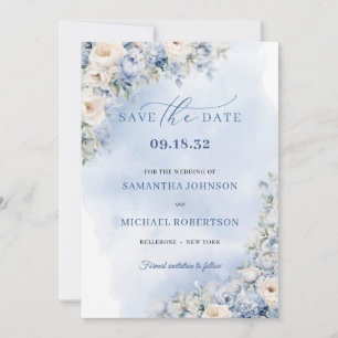 Chic Aquarellblau und beige Rose Save The Date