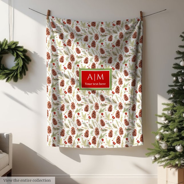 Chic Aquarellkiefer cones pastellgrün Weihnachten Fleecedecke (Chic watercolor pine cones pastel green Christmas Fleece Blanket)