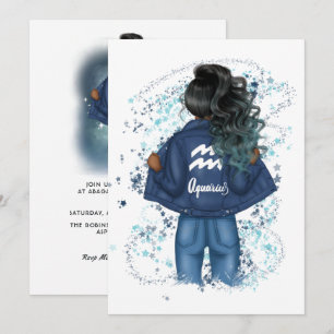 Chic Aquarius Zodiac Sign Denim Birthday Party Einladung