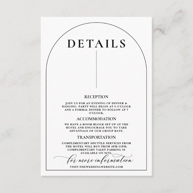 Chic Arch Modernes stilvolles Elegantes Begleitkarte (Vorderseite)