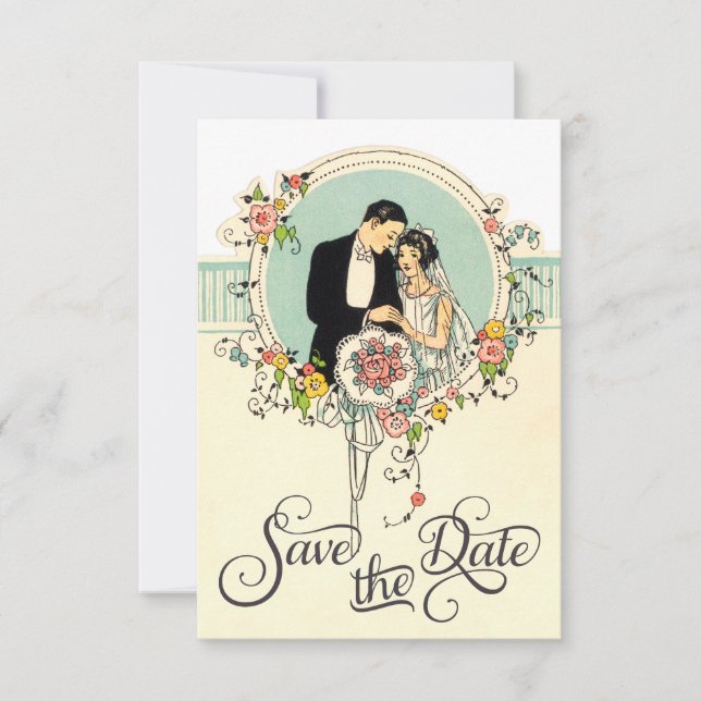 Chic Art Deco 1920er Jahre Braut & Groom Save the  Save The Date (Vorderseite)