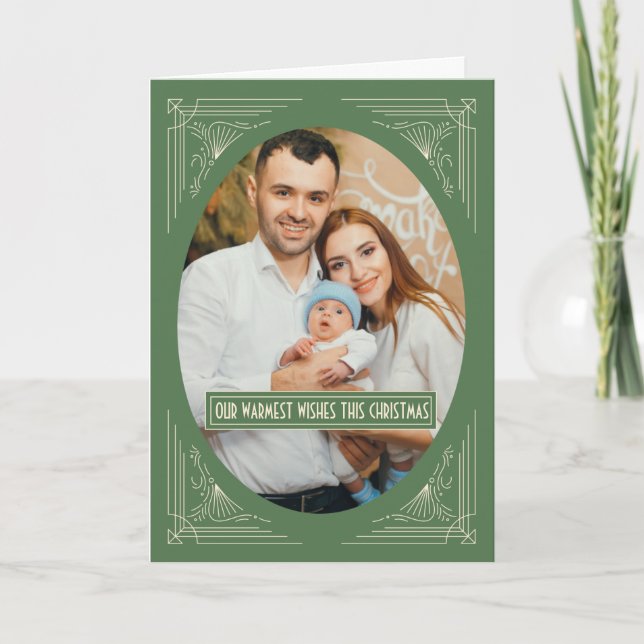 Chic Art Deco Green Frame Custom Foto Weihnachten  (Vorderseite)