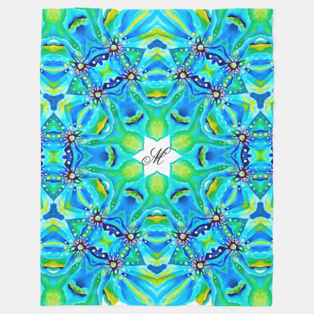 Chic Artistic Mandala Artwork a Aqua Colors Fleecedecke (Vorderseite)