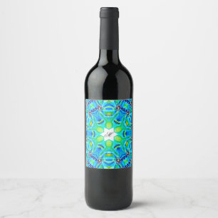 Chic Artistic Mandala Artwork a Aqua Colors Weinetikett