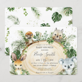 Chic Australian Animals Wood Greenery Baby Shower  Einladung