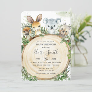 Chic Australian Animals Wood Greenery Baby Shower  Einladung