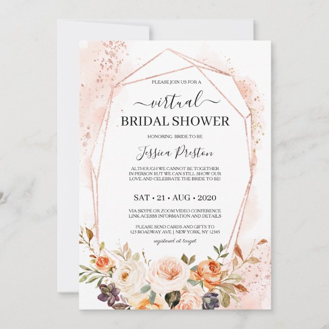 Chic Autumn Floral Geometric Virtual Brautparty Einladung (Vorderseite)