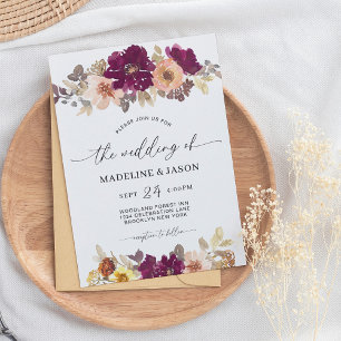Chic Autumn Floral Watercolor Script Hochzeit Einladung