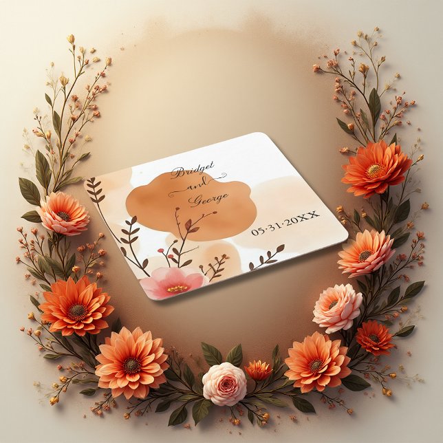 Chic Autumn Peach Watercolor Rechteckiger Pappuntersetzer (Von Creator hochgeladen)