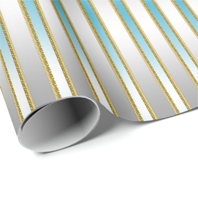 Chic Baby Blue Stripes auf Silver Background Geschenkpapier (Rolleneckpunkt)