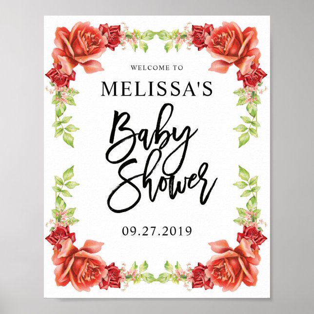 Chic Baby Dusche Begrüßungszeichen | ROSE Poster (Vorne)