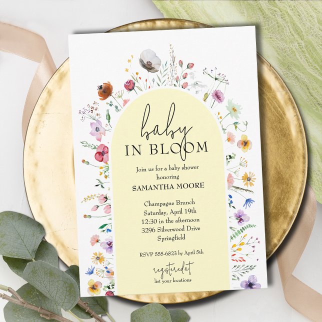 Chic Baby in Bloom Yellow Baby Dusche Einladung (Baby in Bloom yellow baby shower invitations, INSTANT DOWNLOAD and/or PRINTED)