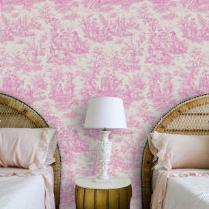 Chic Baby Pink Vintage Botanisches Muster Tapete