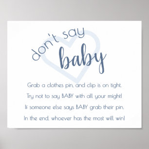 Chic Baby Shower   Dusty Blue Dont Say Baby Game Poster